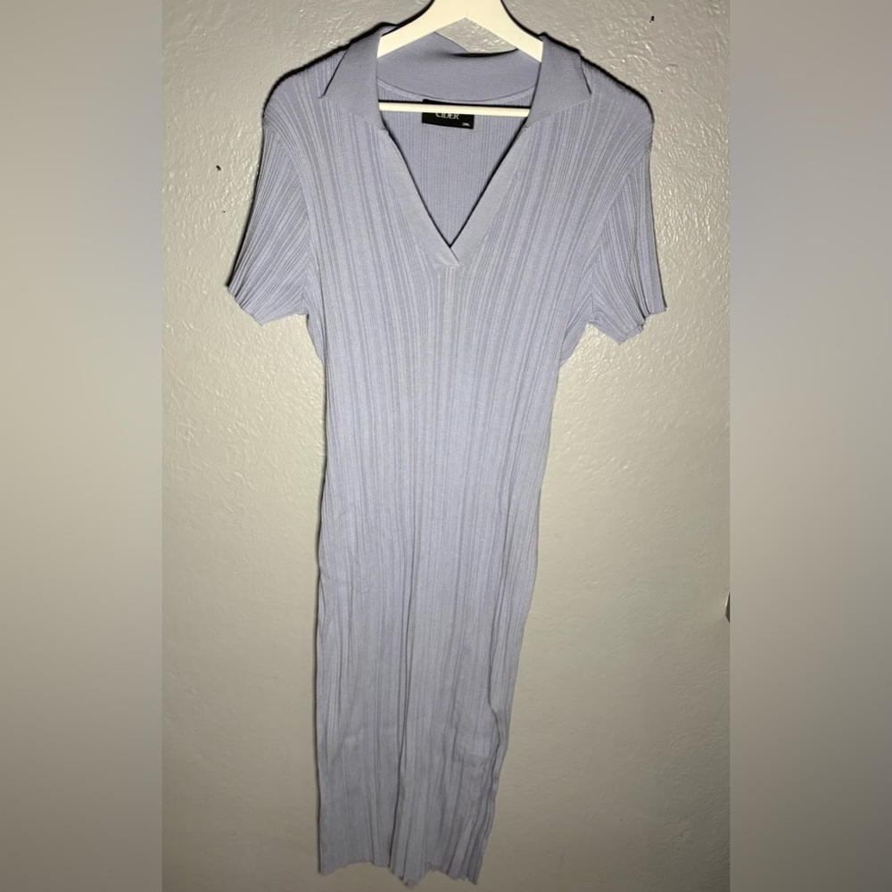 Cider collar slit midi dress. Striped stretch.‎ Size 3X plus.